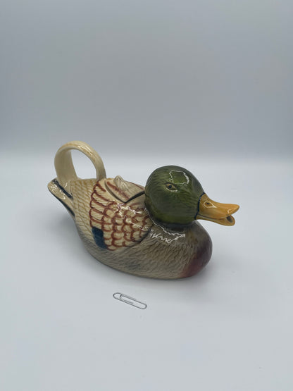 Vintage Tony Wood Staffordshire Mallard Duck Ceramic Decanter Jug Cruet Pourer England 22cm