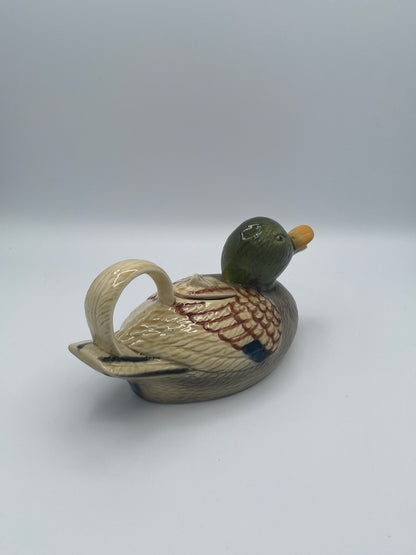 Vintage Tony Wood Staffordshire Mallard Duck Ceramic Decanter Jug Cruet Pourer England 22cm