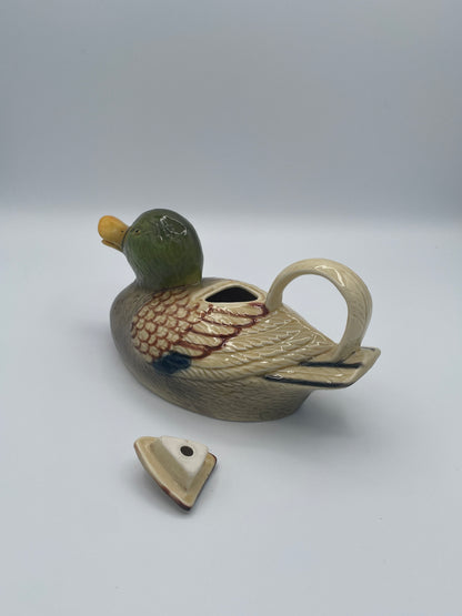 Vintage Tony Wood Staffordshire Mallard Duck Ceramic Decanter Jug Cruet Pourer England 22cm