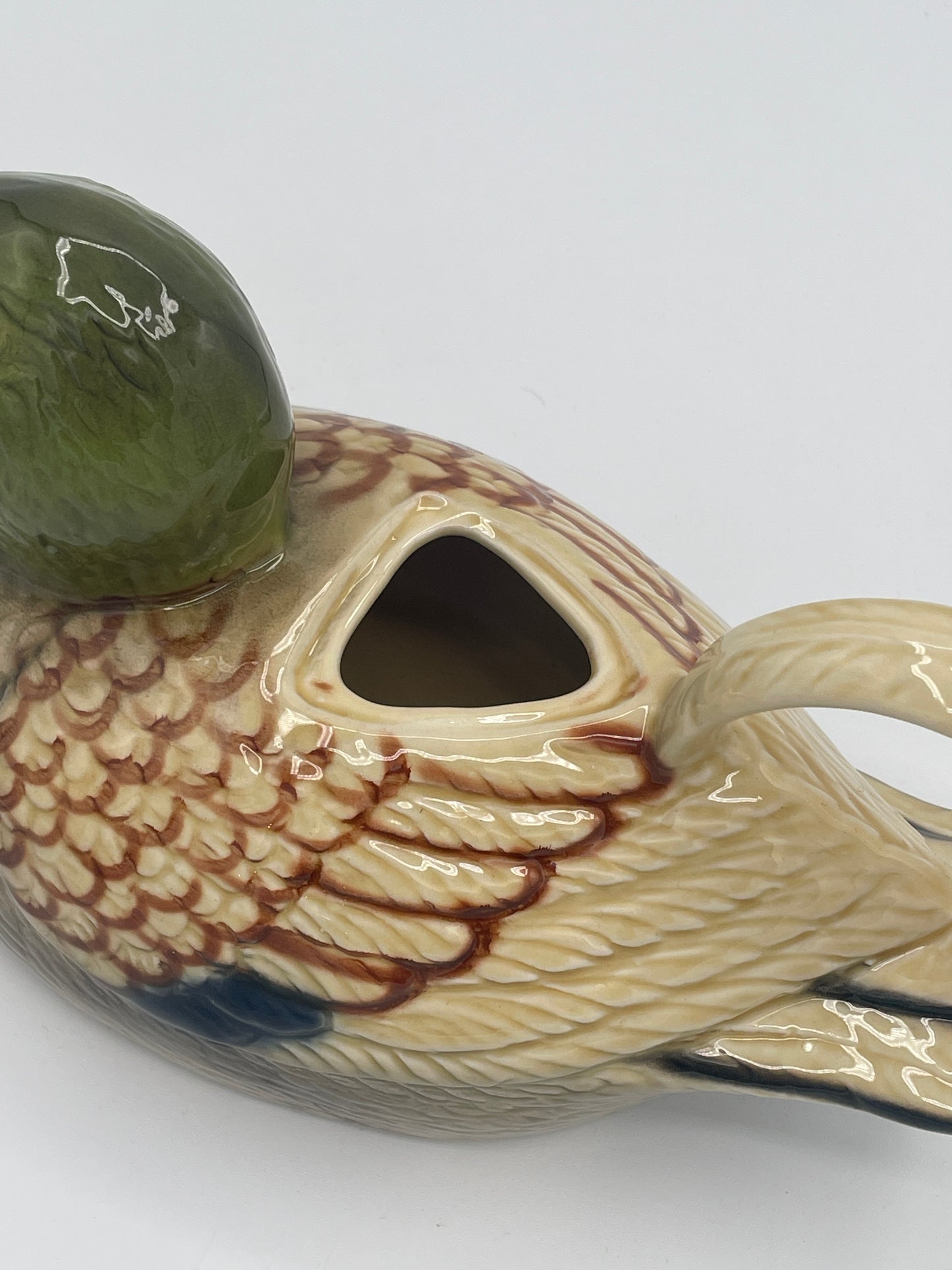 Vintage Tony Wood Staffordshire Mallard Duck Ceramic Decanter Jug Cruet Pourer England 22cm
