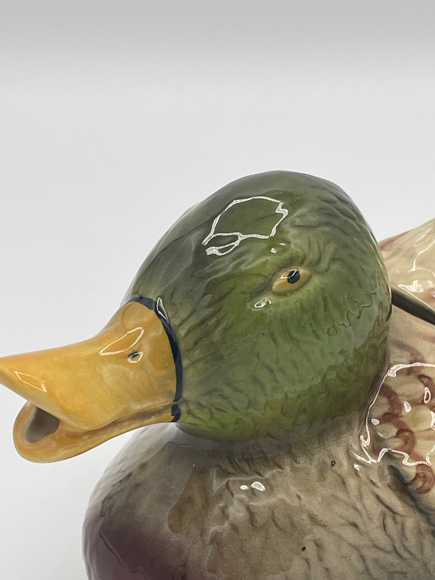 Vintage Tony Wood Staffordshire Mallard Duck Ceramic Decanter Jug Cruet Pourer England 22cm