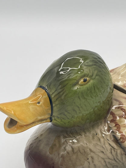 Vintage Tony Wood Staffordshire Mallard Duck Ceramic Decanter Jug Cruet Pourer England 22cm