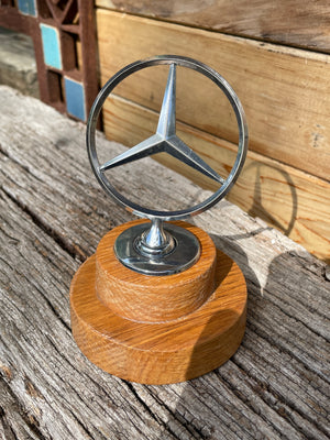 Mercedes-Benz mascot mounted on oak plinth sits 13cm tall