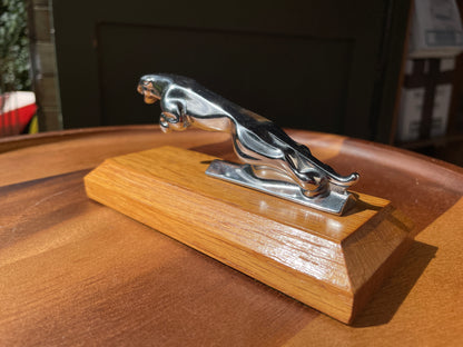 Jaguar car  mascot mounted on oak plinth 15cm long