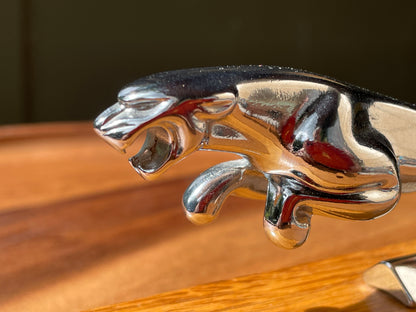 Jaguar car  mascot mounted on oak plinth 15cm long