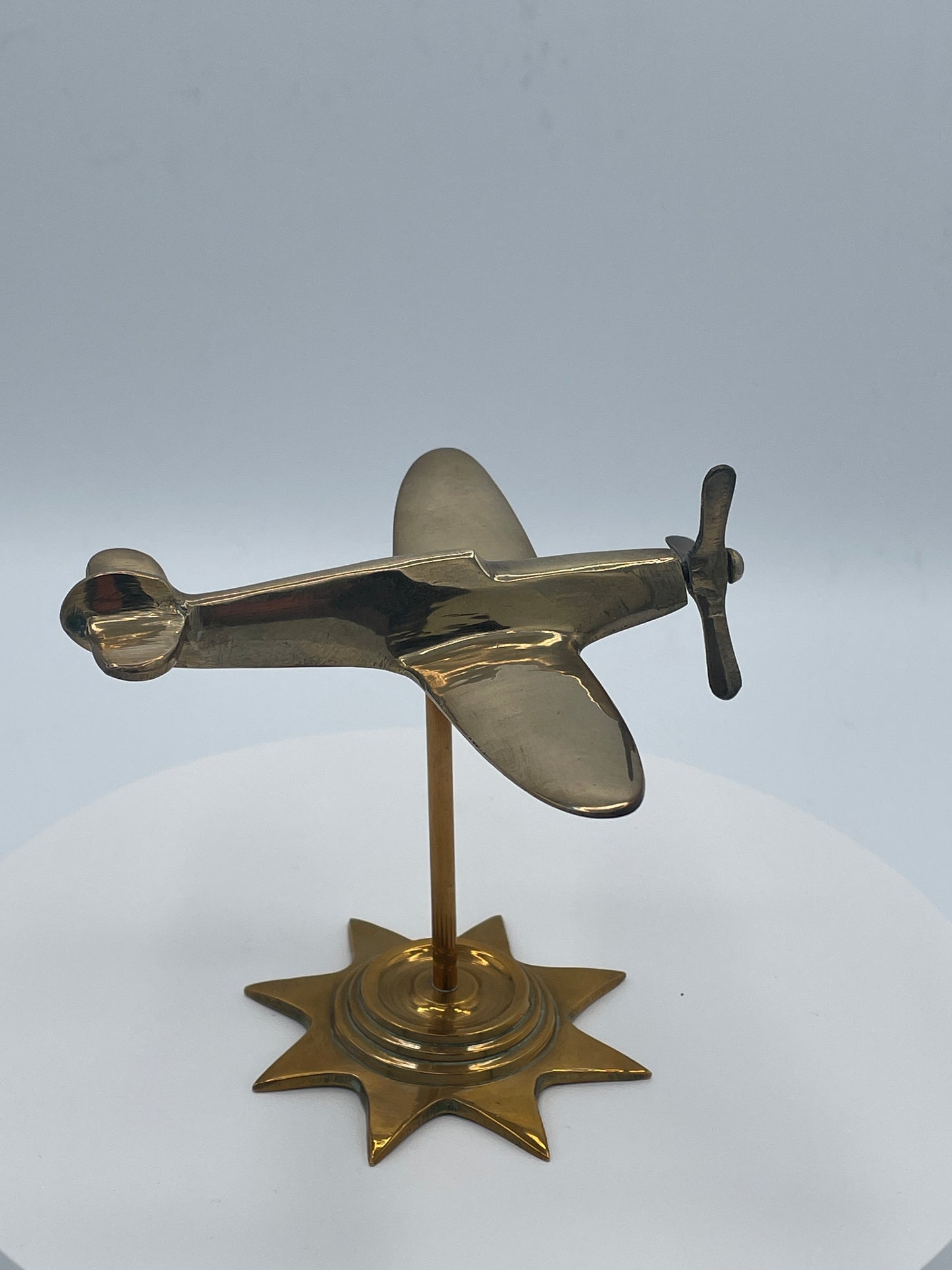Vintage Brass Spitfire Aircraft Model Desk Ornament Plane Sculpture RAF Aviation