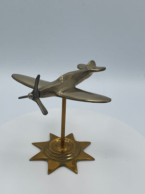 Vintage Brass Spitfire Aircraft Model Desk Ornament Plane Sculpture RAF Aviation
