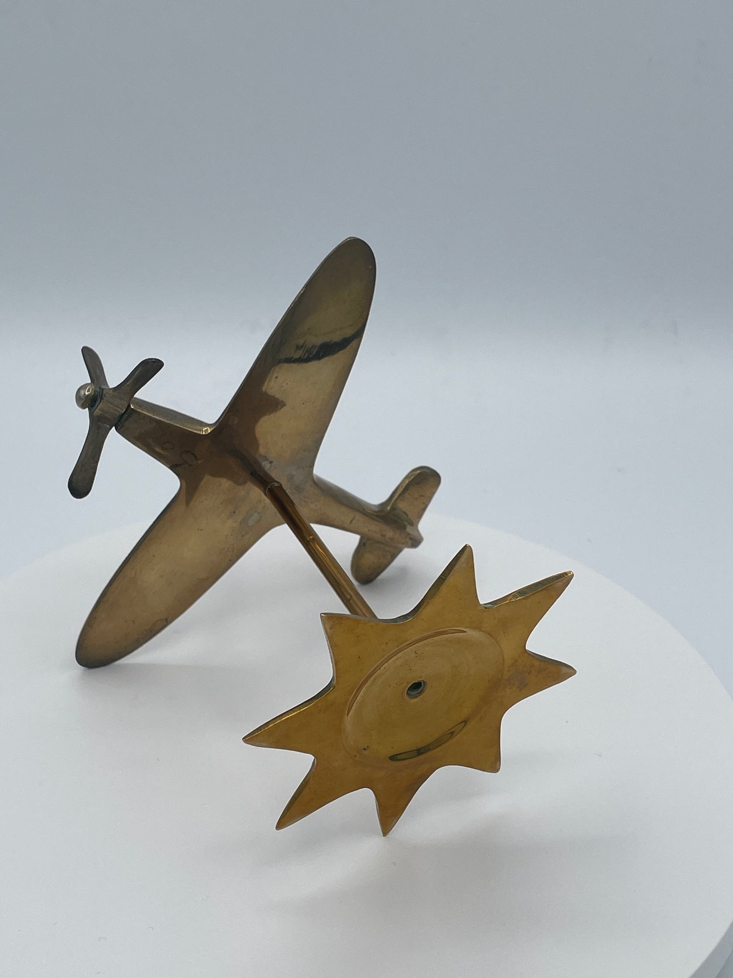 Vintage Brass Spitfire Aircraft Model Desk Ornament Plane Sculpture RAF Aviation