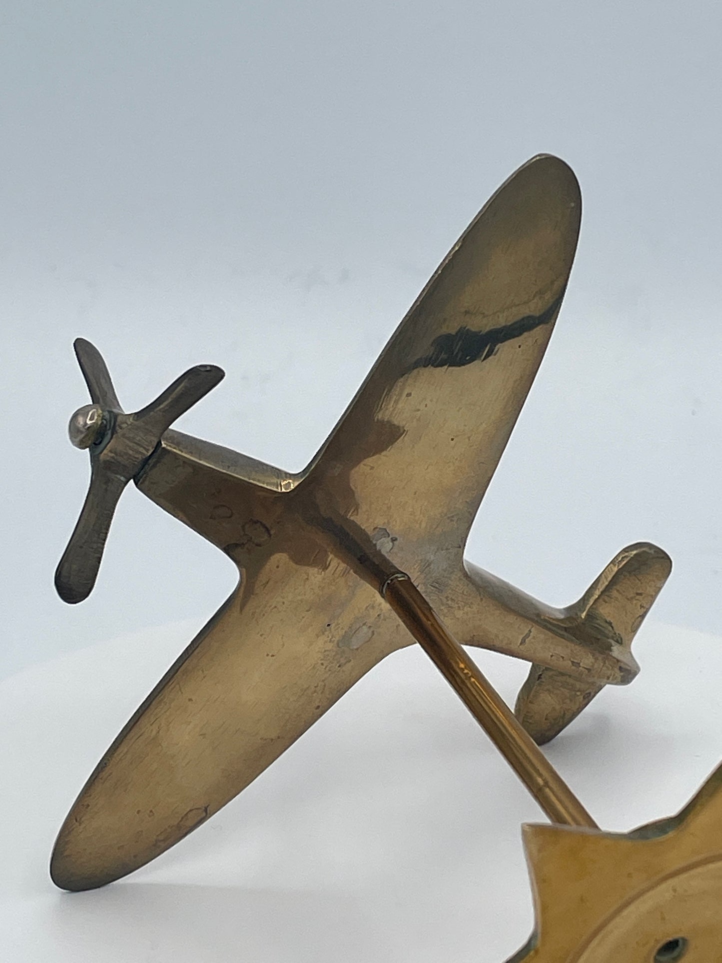 Vintage Brass Spitfire Aircraft Model Desk Ornament Plane Sculpture RAF Aviation