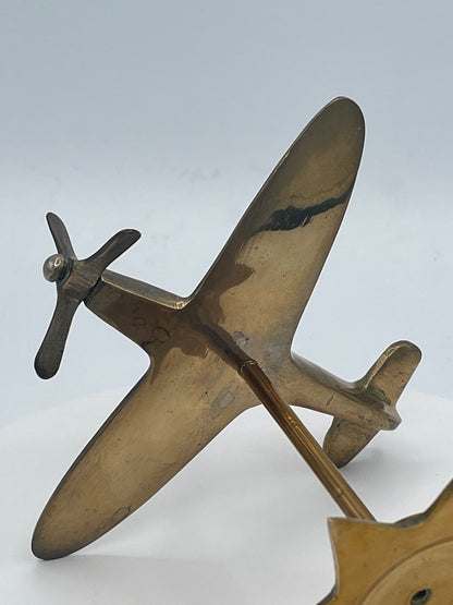 Vintage Brass Spitfire Aircraft Model Desk Ornament Plane Sculpture RAF Aviation