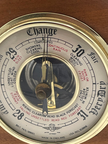 Vintage SB Ships Wheel Wall Barometer Made in England Wooden Nautical Weather Gauge