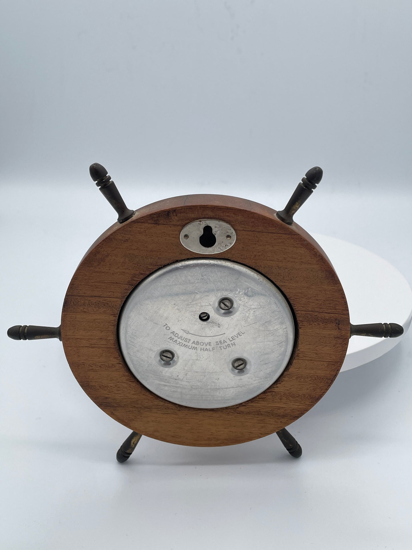 Vintage SB Ships Wheel Wall Barometer Made in England Wooden Nautical Weather Gauge