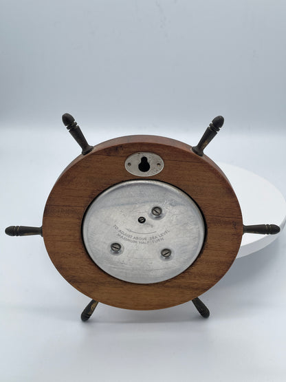 Vintage SB Ships Wheel Wall Barometer Made in England Wooden Nautical Weather Gauge