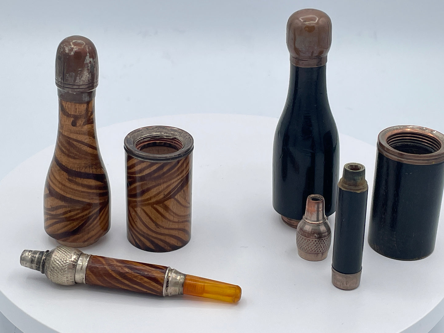Pair of Vintage Novelty Bottle Pipes Wooden Folding Tobacco Pipes in Bottle Cases