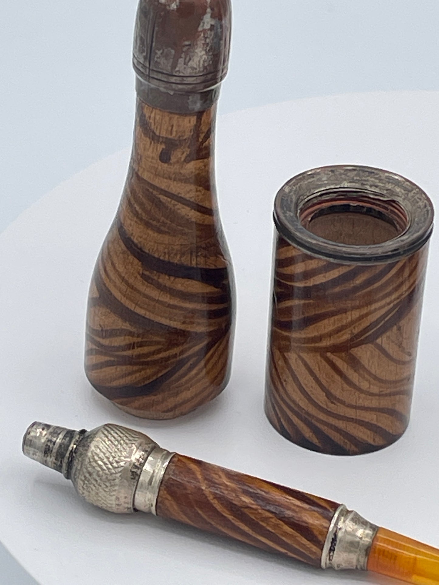 Pair of Vintage Novelty Bottle Pipes Wooden Folding Tobacco Pipes in Bottle Cases