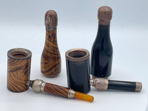 Pair of Vintage Novelty Bottle Pipes Wooden Folding Tobacco Pipes in Bottle Cases