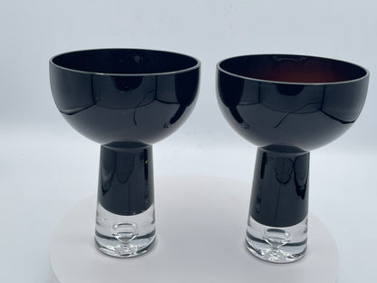 Pair of Mid Century Modern Smoke Grey Cased Glass Goblets 14cm