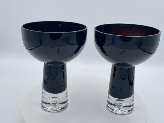 Pair of Mid Century Modern Smoke Grey Cased Glass Goblets 14cm