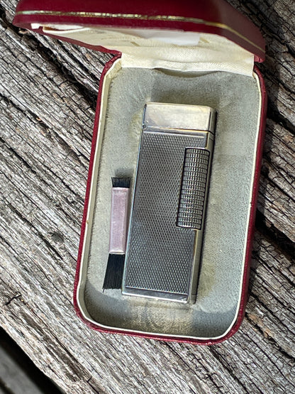 Vintage Dunhill Rollagas silver plated pocket lighter -Swiss made in original case