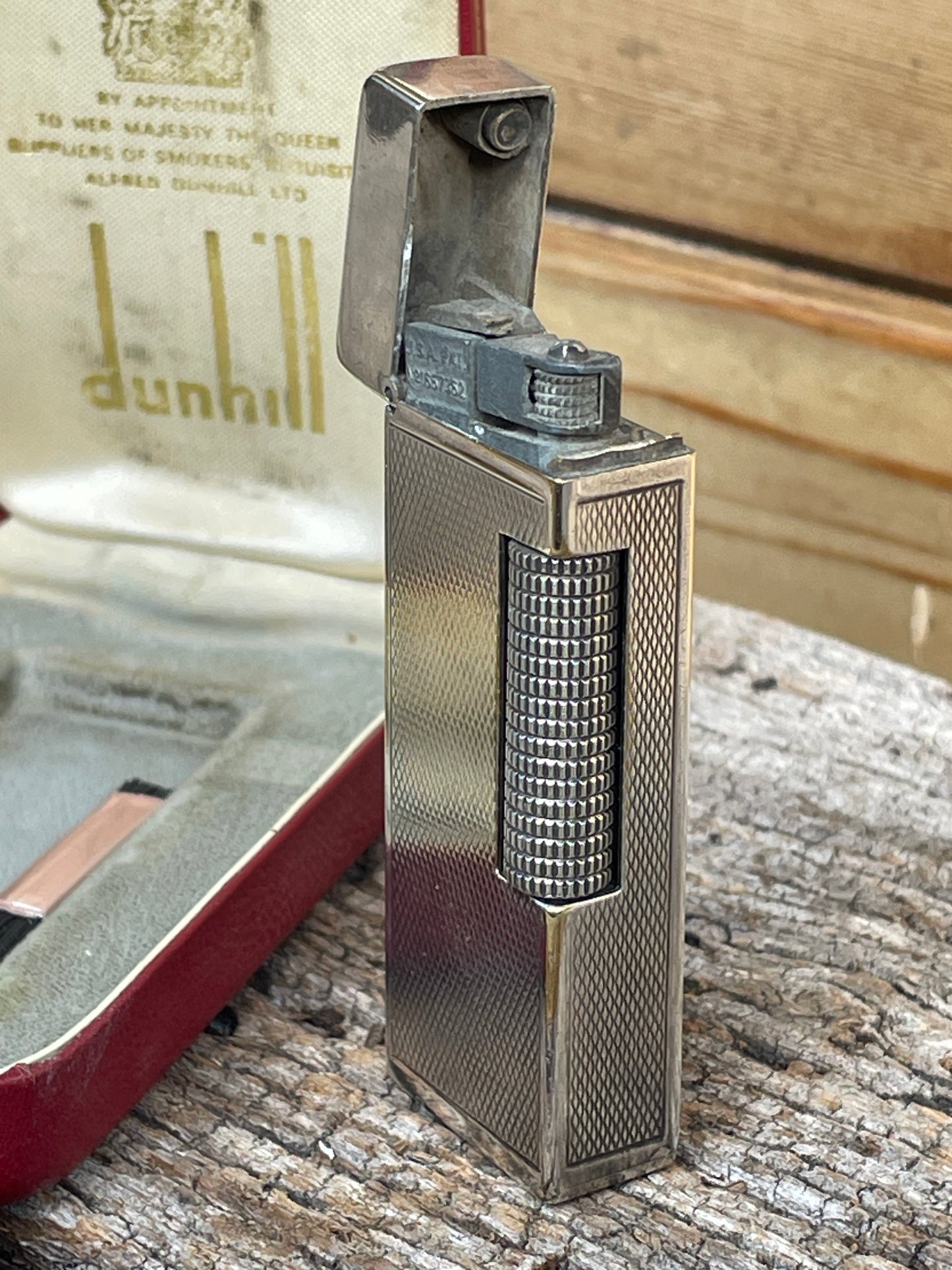 Vintage Dunhill Rollagas silver plated pocket lighter -Swiss made in original case