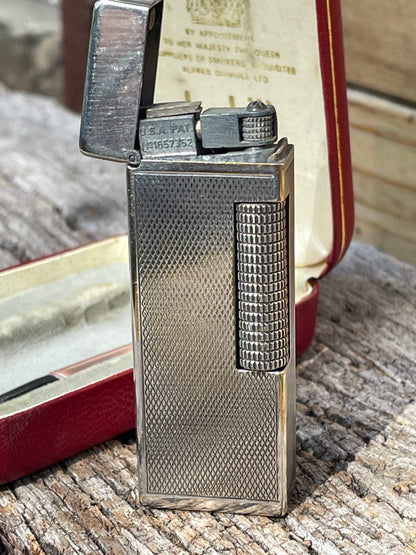 Vintage Dunhill Rollagas silver plated pocket lighter -Swiss made in original case