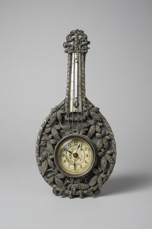 Working Aesthetic silver clock and thermometer in Mandolin form