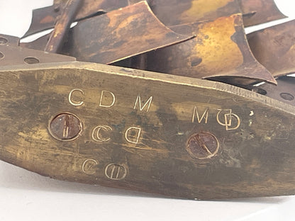 Vintage Brass Trench Art Style Spitfire Plane & Galleon Ship Sculptures Pair