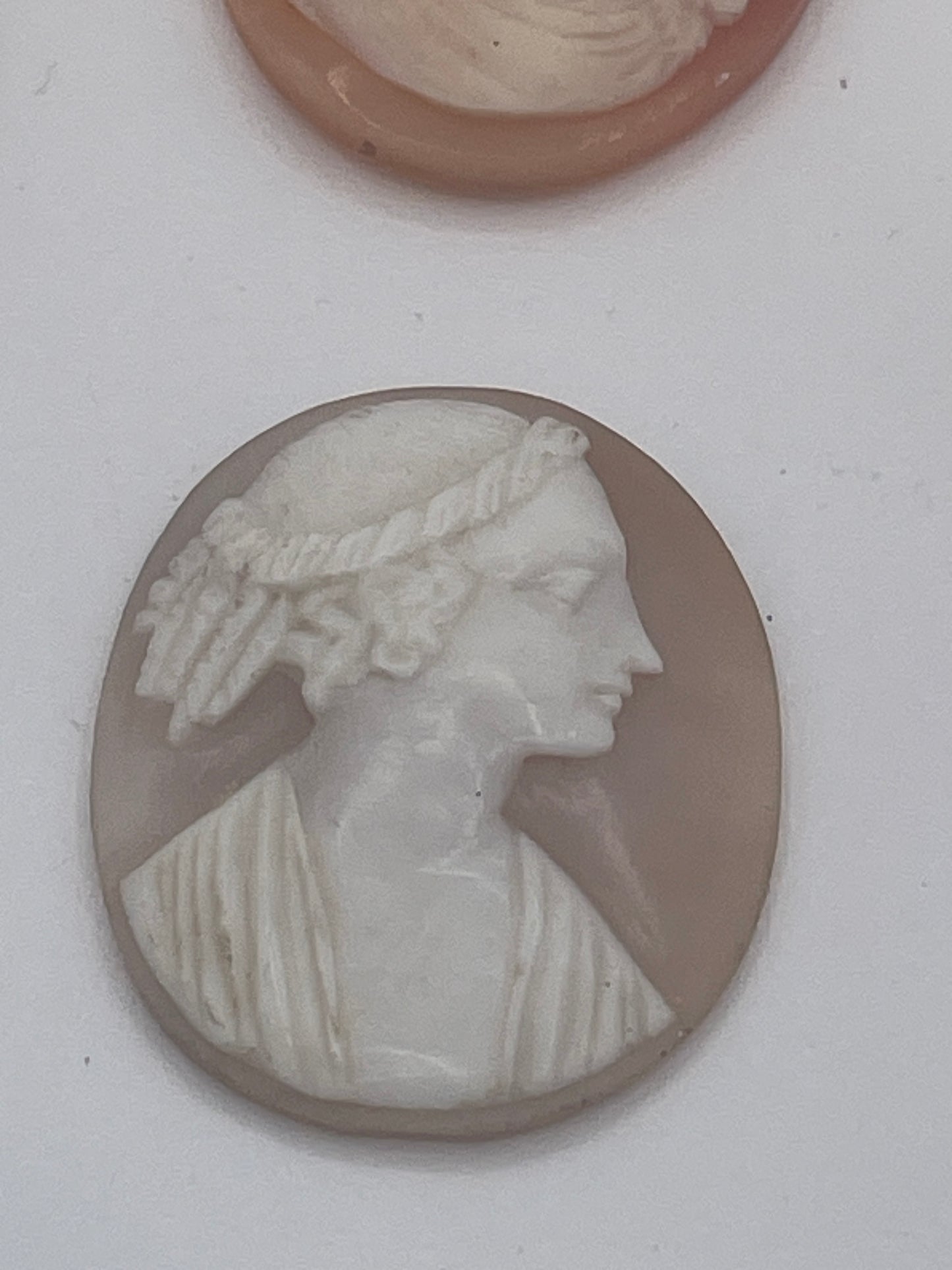 Collection of 7 Vintage Shell Cameo Plaques Classical Figures Signed One Example