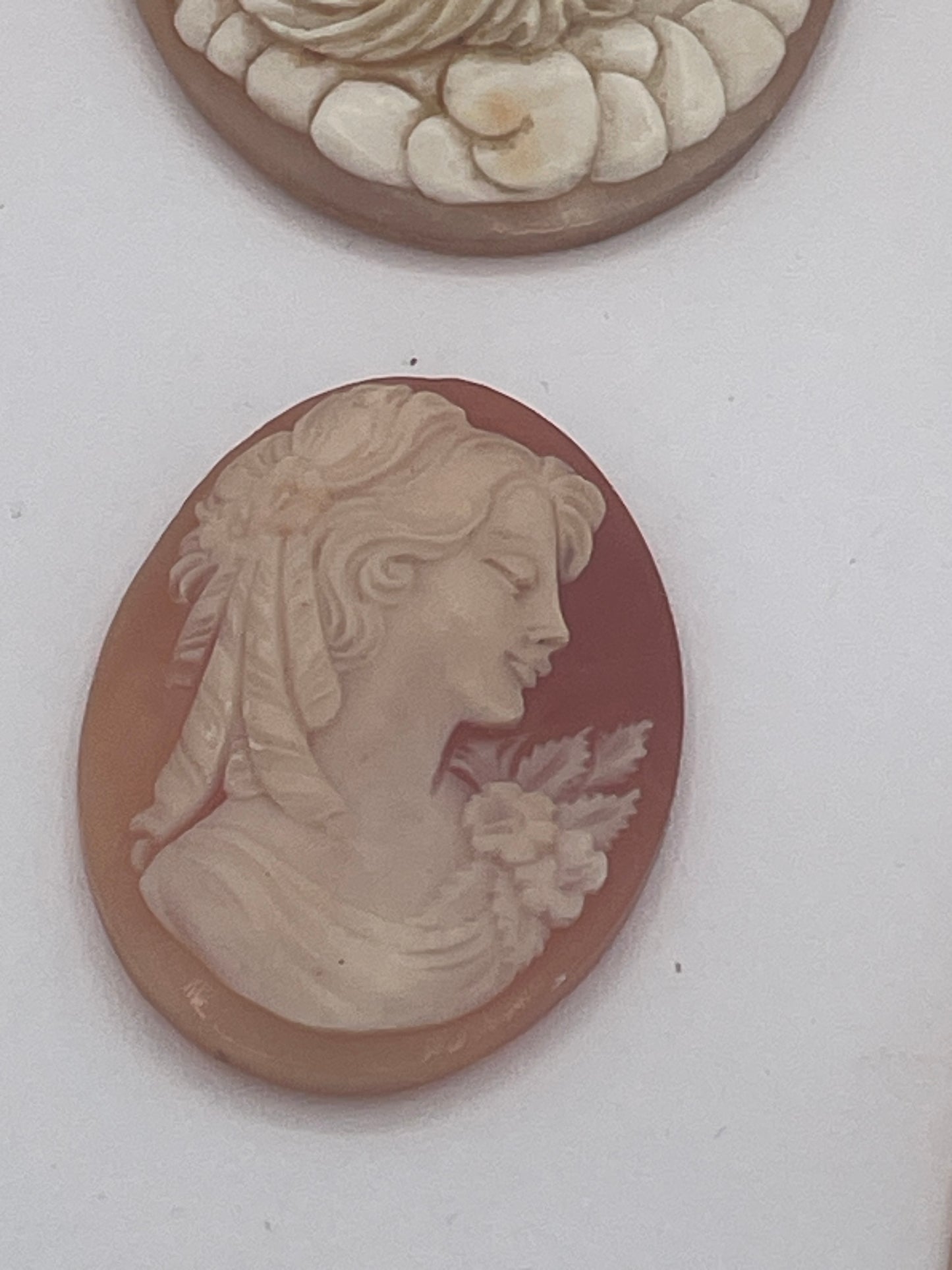 Collection of 7 Vintage Shell Cameo Plaques Classical Figures Signed One Example