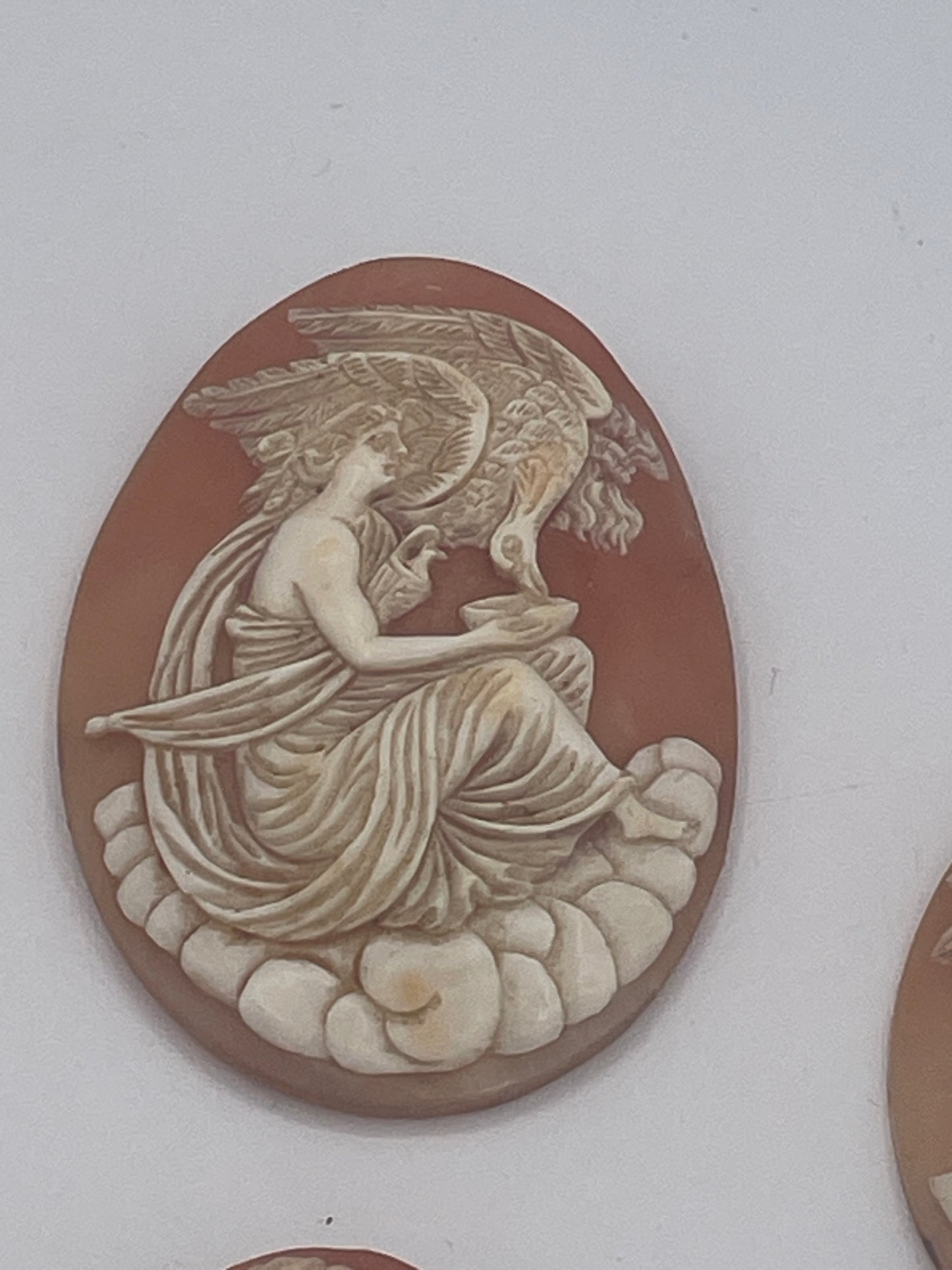 Collection of 7 Vintage Shell Cameo Plaques Classical Figures Signed One Example
