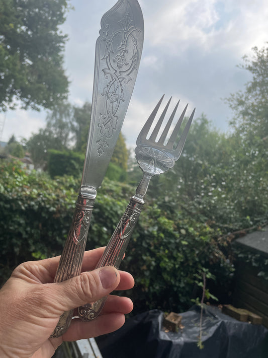 Large Silver Victorian fish servers Sheffield 1874 by Fenton Brothers 259g