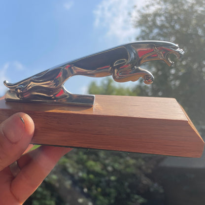 Jaguar car  mascot mounted on oak plinth 15cm long