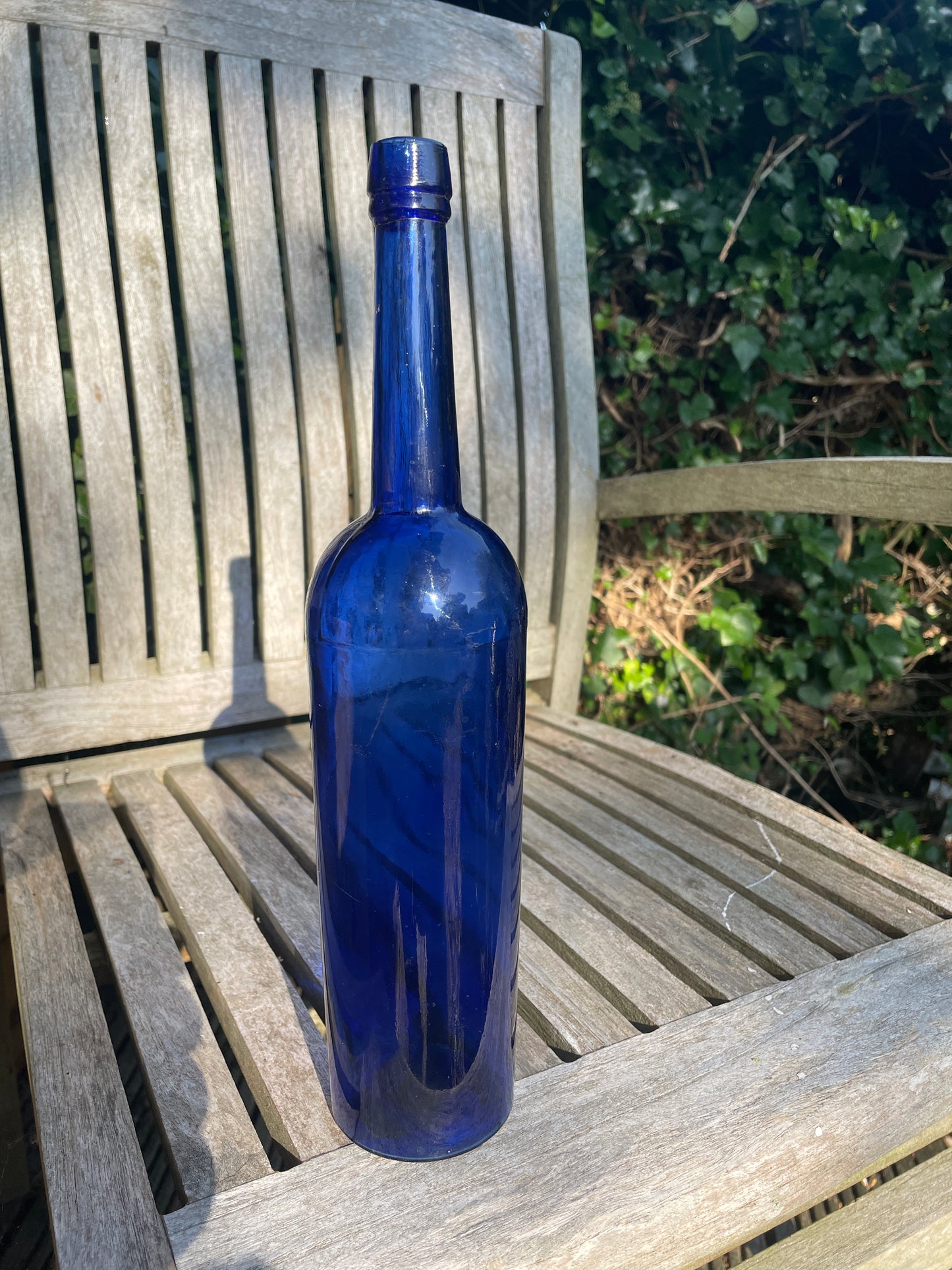 Tall Victorian cobalt blue castor oil glass bottle c1890’s