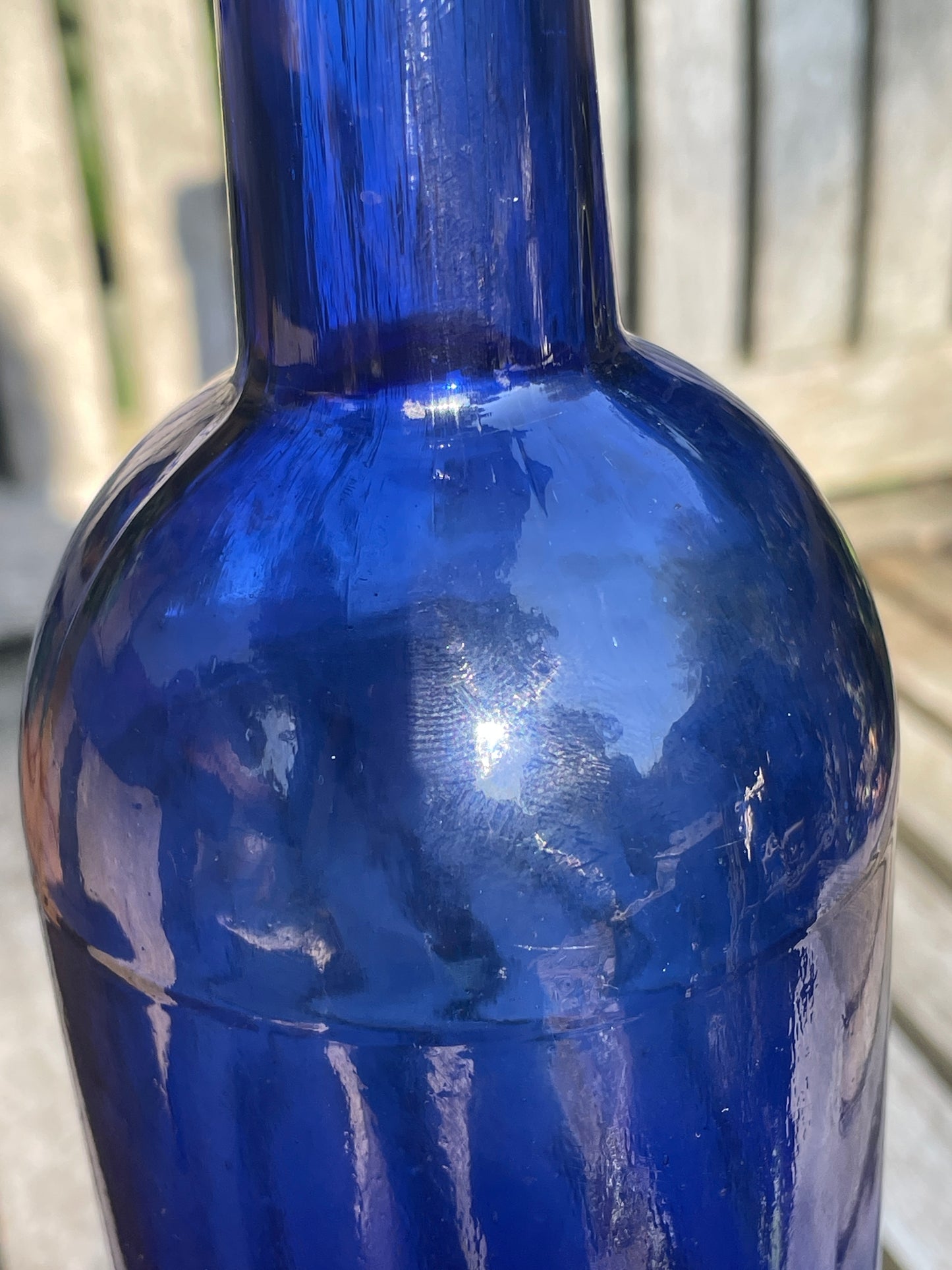 Tall Victorian cobalt blue castor oil glass bottle c1890’s