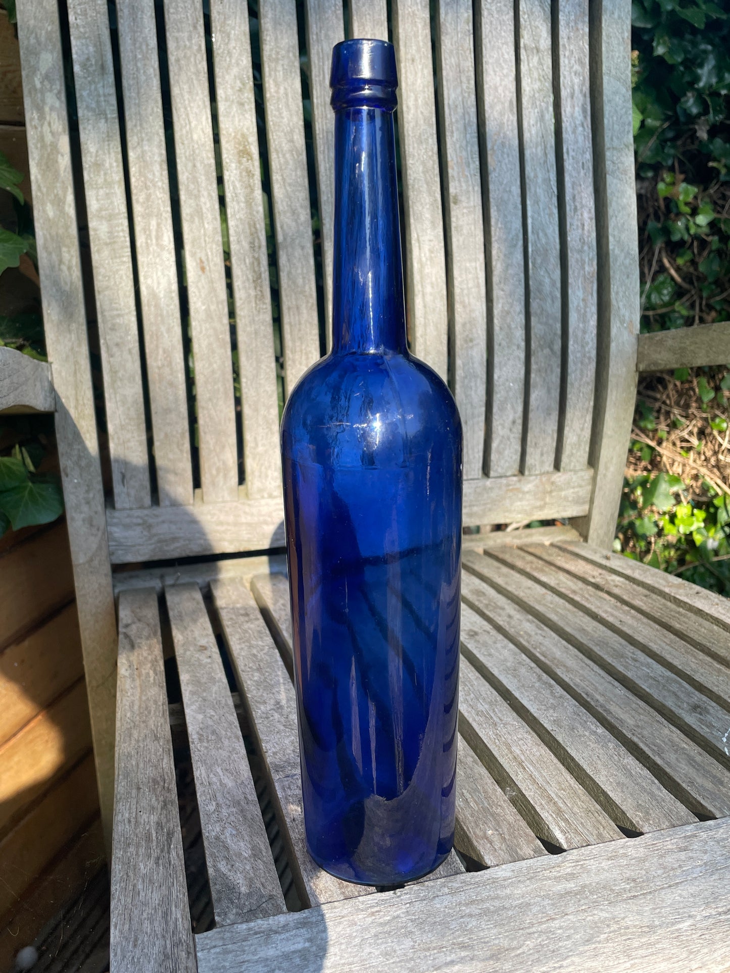 Tall Victorian cobalt blue castor oil glass bottle c1890’s