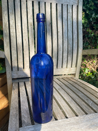 Tall Victorian cobalt blue castor oil glass bottle c1890’s