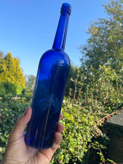 Tall Victorian cobalt blue castor oil glass bottle c1890’s