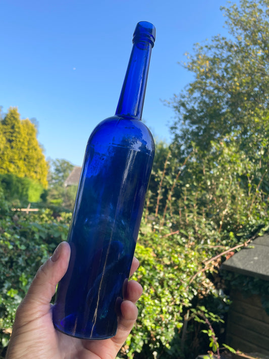 Tall Victorian cobalt blue castor oil glass bottle c1890’s