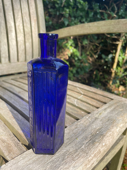 Victorian cobalt blue hexagonal 6oz 'Not To Be Taken' Poison Bottle c1890's