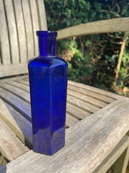 Victorian cobalt blue hexagonal 6oz 'Not To Be Taken' Poison Bottle c1890's