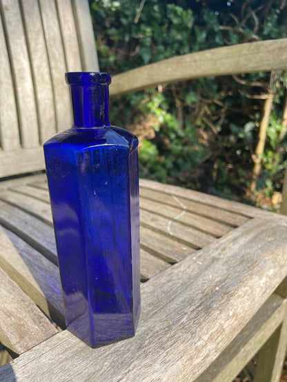 Victorian cobalt blue hexagonal 6oz 'Not To Be Taken' Poison Bottle c1890's