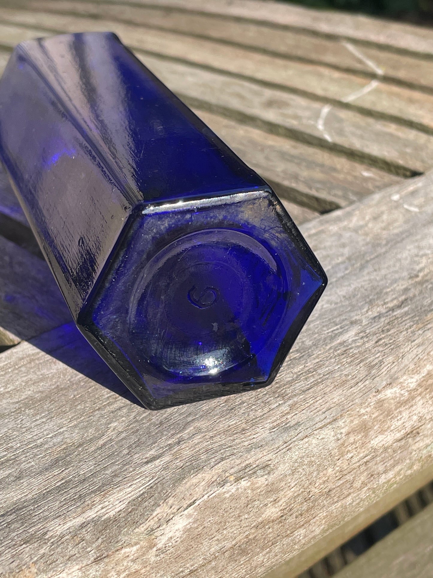 Victorian cobalt blue hexagonal 6oz 'Not To Be Taken' Poison Bottle c1890's