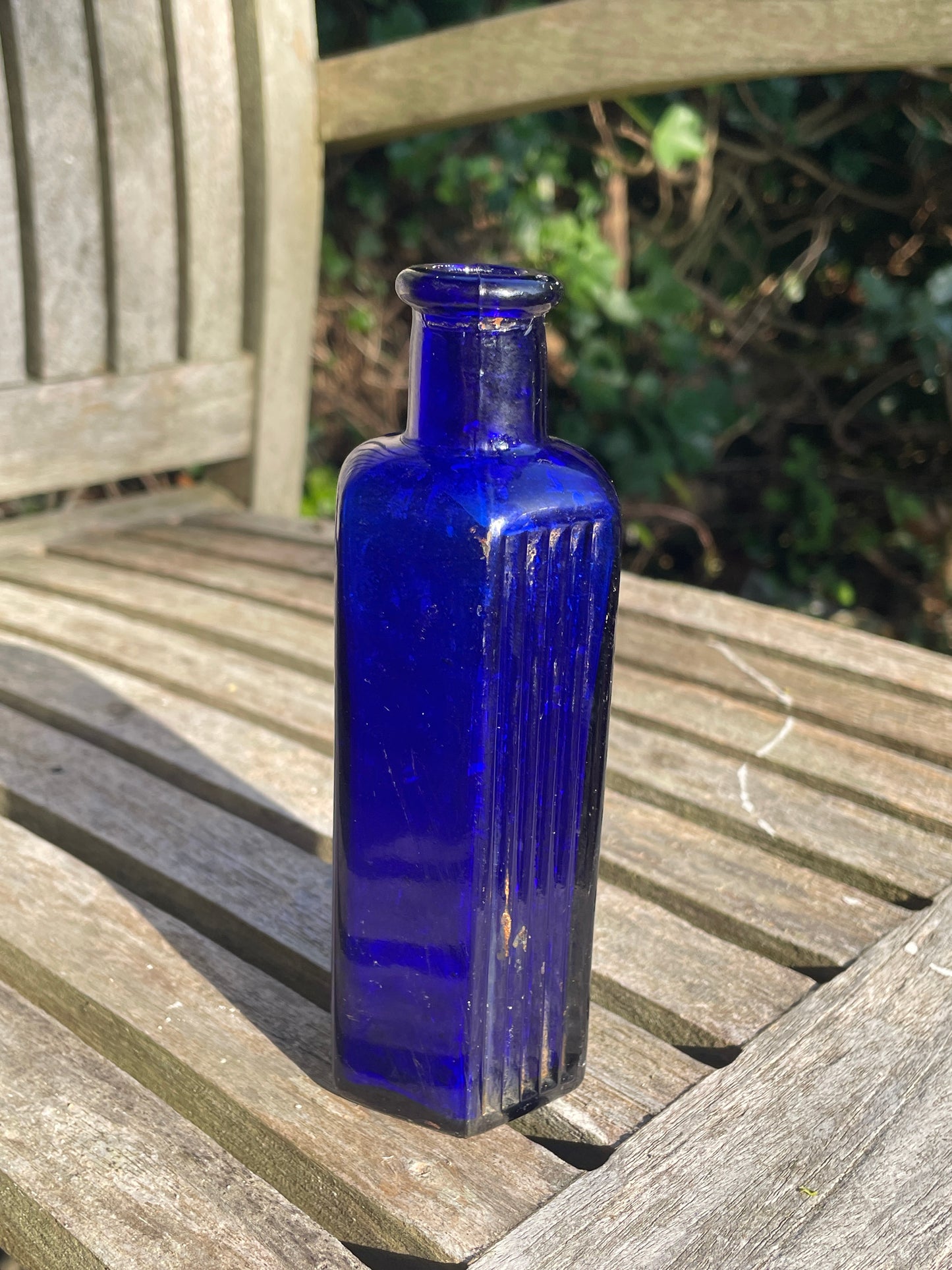 Victorian cobalt blue hexagonal 4oz 'Not To Be Taken' Poison Bottle c1890's