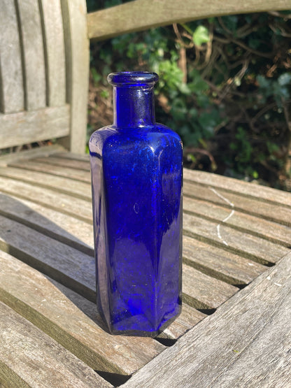 Victorian cobalt blue hexagonal 4oz 'Not To Be Taken' Poison Bottle c1890's