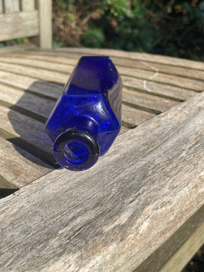 Victorian cobalt blue hexagonal 4oz 'Not To Be Taken' Poison Bottle c1890's