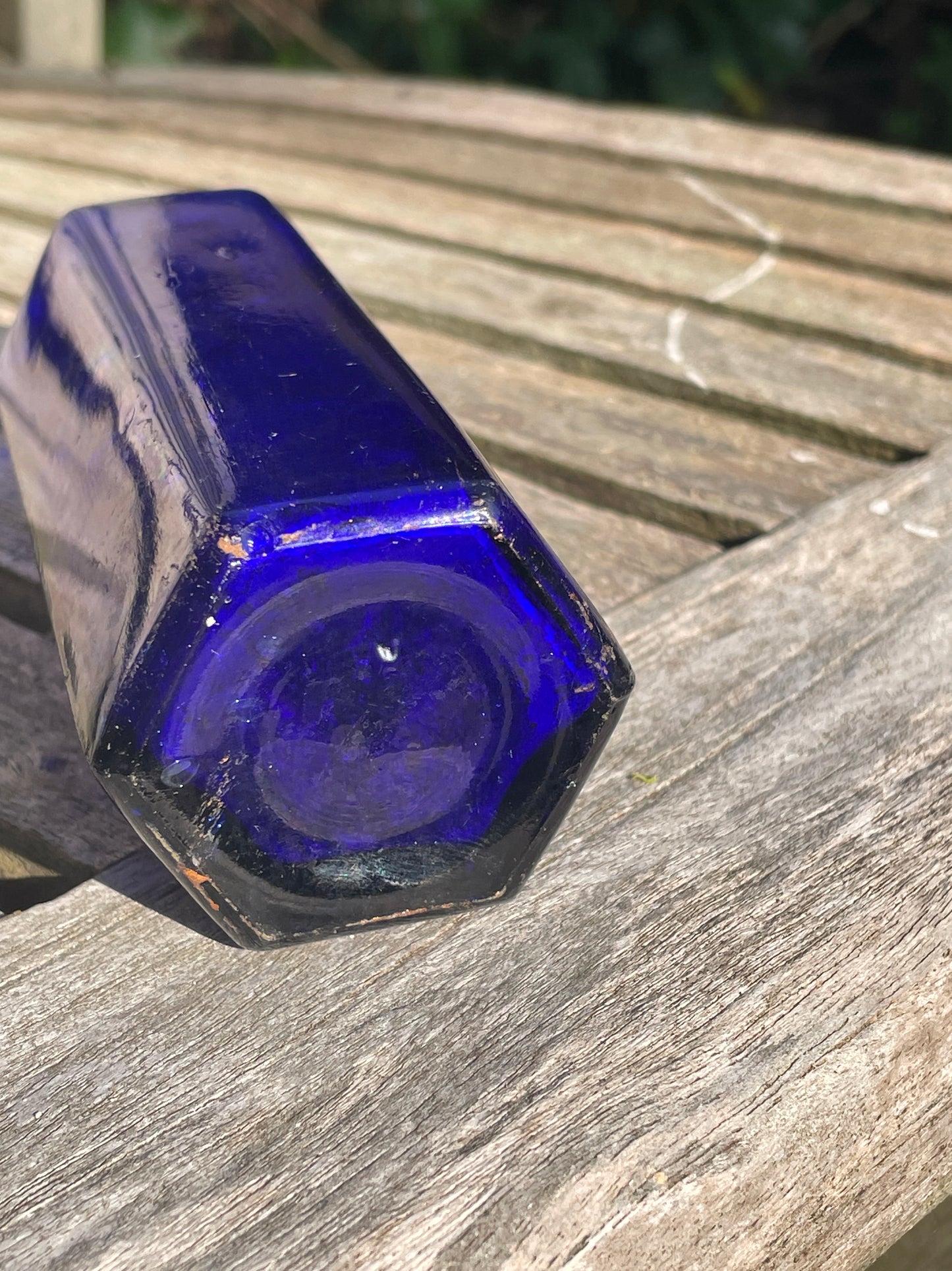 Victorian cobalt blue hexagonal 4oz 'Not To Be Taken' Poison Bottle c1890's