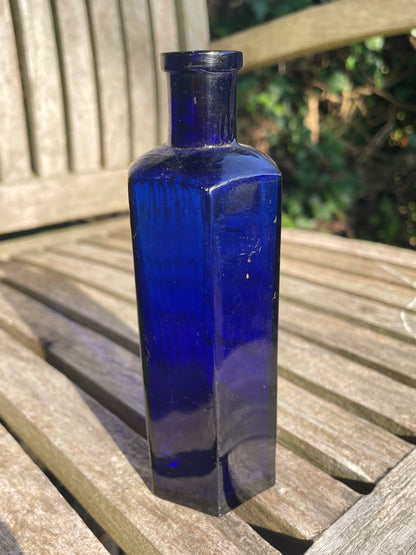 Victorian cobalt blue hexagonal 'Not To Be Taken' Poison Bottle c1890's