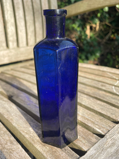 Victorian cobalt blue hexagonal 'Not To Be Taken' Poison Bottle c1890's