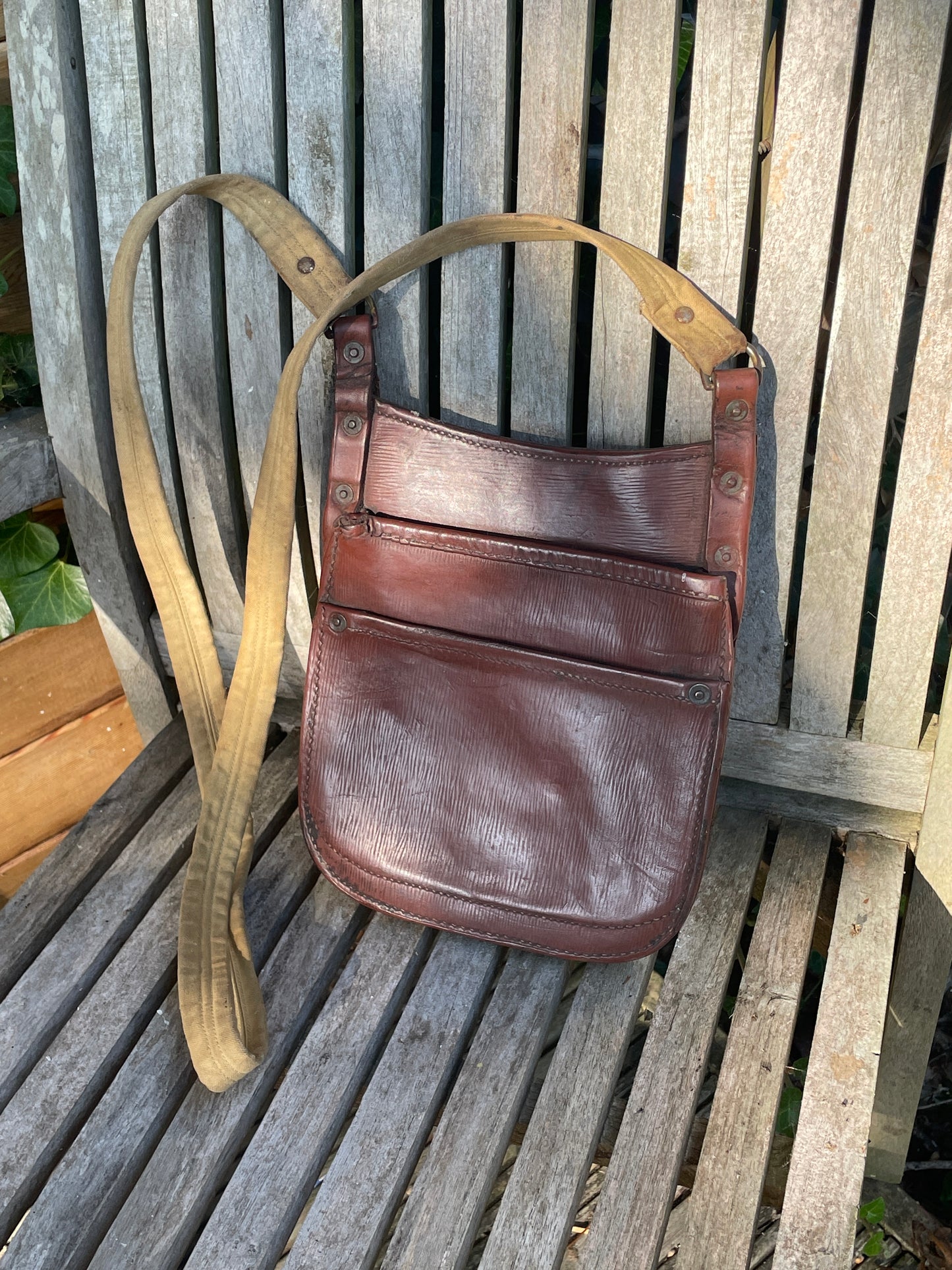 Unusual Vintage leather London bus conductors bag c1930's