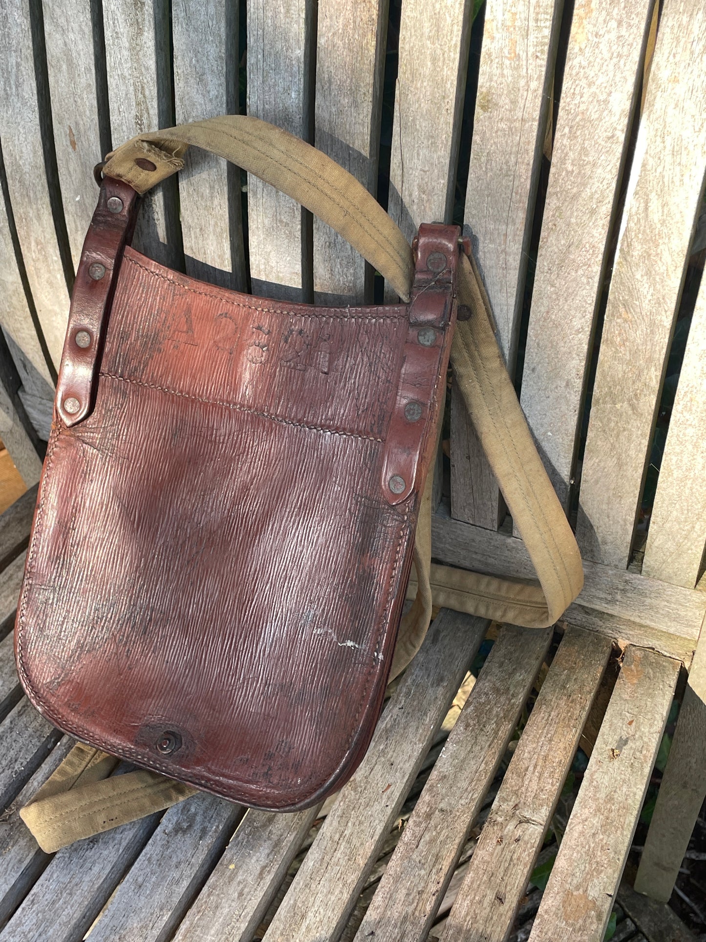 Unusual Vintage leather London bus conductors bag c1930's